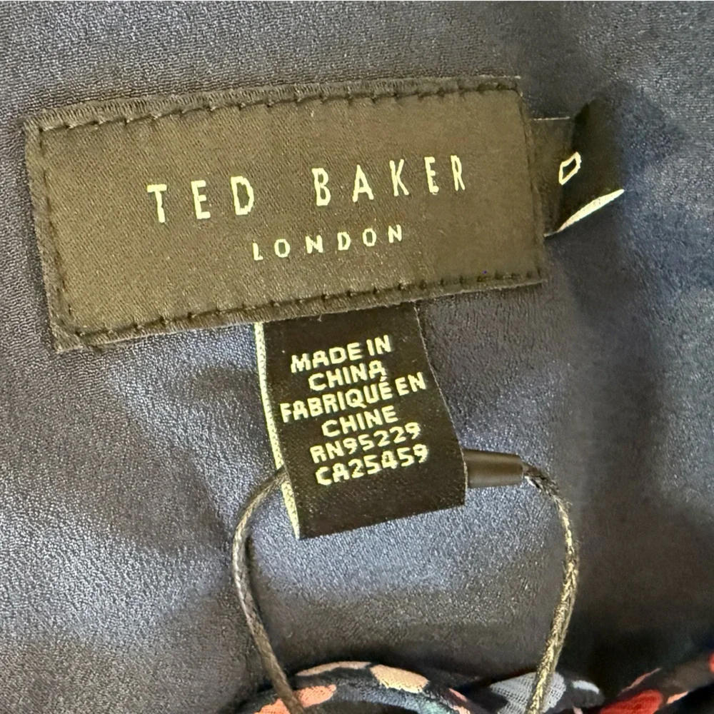 Ted Baker Navy Floral Dot Tie-Neck Blouse Size O NWT